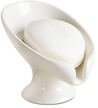 Seifenschale Umlaca Seifendose Keramik,Selbstentleerende Seifenhalter Halten die Seife Trocken,Blattform Seifenablage Vintage,Geeignet für Küche, Bad, Dusche (Reines Weiß)