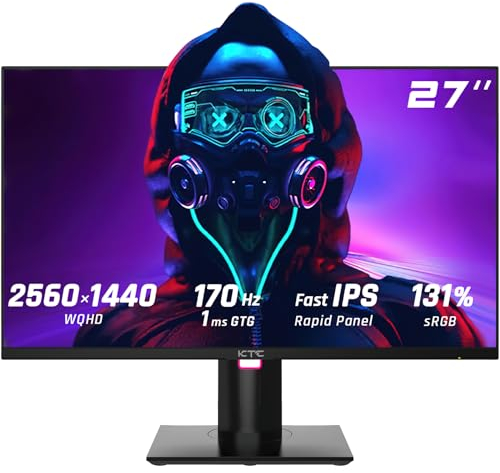 KTC Monitor Gaming 27 pollici, Monitor IPS veloce 1440p 180Hz Schermo PC, Monitor per computer 2K QHD 1ms GTG, HDR/HDMI/USB C/DP verticale, FreeSync & G-Sync, Pan Tilt Height Pivot regolabile, H27T22