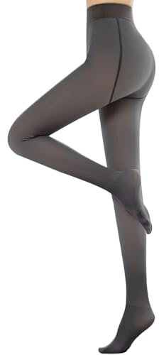 Aisprts Collant Polaire Femme Effet Transparent, Collant Thermique Femme Collant Chaud Hiver, Fleece Tights Épais et Extensibles pour Femmes (Gris, S/M, 80g)