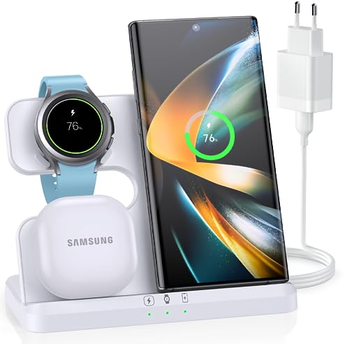ZUBARR Kabellose Ladestation für Samsung 3 in 1 Ladestation Kompatibel für Galaxy Watch 5/5 Pro/4/3/Active 2/1 für Samsung S23 Ultra S22 S21 Z Flip Z Fold 4 3 Note20 Galaxy Buds(Weiß)