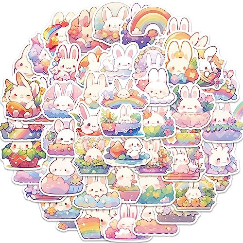 AUCEKO 50 Stück Kaninchen Aufkleber Pack Rabbit Sticker Set wasserdichte Vinyl Sticker für Laptop Kinder Autos Motorrad Fahrrad Skateboard Gepäck Koffer Computer Aufkleber Graffiti Decal
