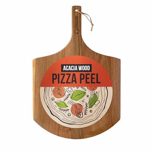 Chef Pomodoro | Pelle à Pizza en Bois d'Acacia Léger (35,5 cm), Pelle Pizza, Planche à Pizza de Preparation et Lancement de Pizza et Pain faits Maison, Accessoire pizza convient au Four