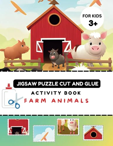 Jigsaw Puzzle Cut and Glue Activity Book: Farm Animals