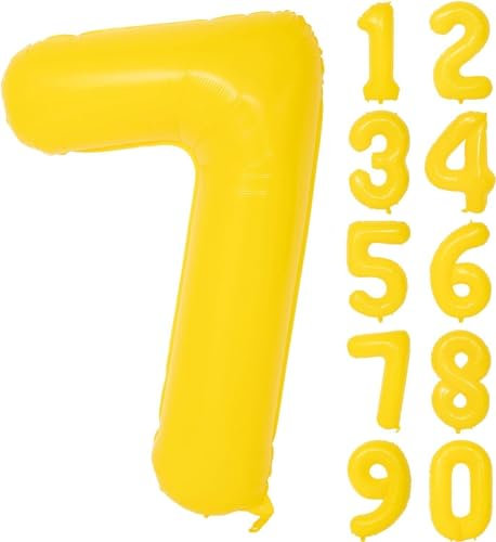 Folienballons * Macaron-Farben * als Zahlen Deko für Geburtstag und Party | XXL-Größe: 100cm | Zahl Luftballons Ballons Folienballon Ballondeko Kindergeburtstag, Edition: Zitronen-Gelb Zahl 7