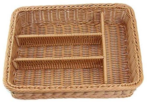 ISTOVO Organisateur de Tiroir de Cuisine Panier de Rangement pour Couverts 4 Compartiments Fourchettes de Cuisine Couteaux Plateau de Rangement en Rotin