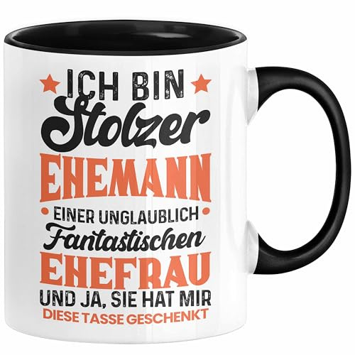 Ehemann Geschenk Tasse Ich Bin Stolzer Ehemann Einer Fantastischen Ehefrau Jahrestag Geschenkidee Gag Joke (Schwarz)