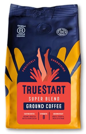TrueStart Ground Coffee 200g, Super Blend - Strong Ground Coffee for Cafetiere, V60 & Aeropress, Mycotoxin-Free & Rich in Antioxidants, Freshly Hand Roasted Speciality Grade, Medium Roast