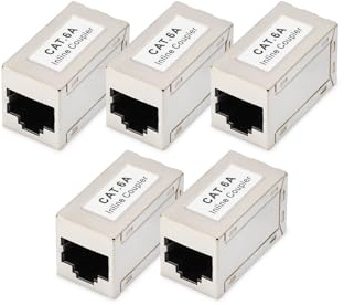 DIGITUS RJ45 Kupplung Cat 6A – 5 Stück – Geschirmt – PoE+ – 1 Gbit/s | LAN Kabel Verlängerung – Cat-6A Netzwerkkabel Verbinder – Modulare Kupplung – Für Switch, DSL, Modem, Router, PC