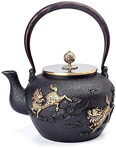 OQHAIR Teiera in ghisa in Stile Giapponese con infusore Bollitore per tè in ghisa da 1,2 Litri con Coperchio in Rame Teiera antiruggine per Stufa elettrica in Ceramica Teiera retrò Nera