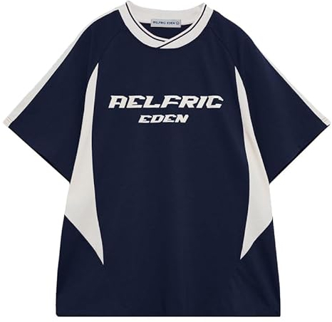 Aelfric Eden Herren T-Shirts Oversized Unisex Jersey Vintage Fußball Trikot Baggy Tshirt für Sommer Blau XL
