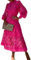 Robe d'été en dentelle pour femme - Col montant - Manches bouffantes - Solide, rose rouge, L