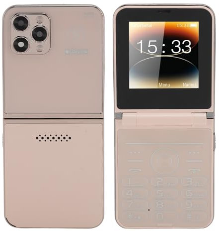 Annadue Klapphandy mit Großen Tasten für Senioren, Dual Screen Display, Große Ziffern, Kurzwahl, Lautsprecher, HD Kamera, LED Taschenlampe, 1400mAh (Gold)