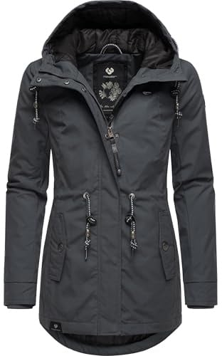 Ragwear Damen Winter-Kurzmantel Monadis Black Label mit Kapuze | Länge: po-bedeckend | Wärmegrad 3 von 3 – warm gefüttert | wasser- und windabweisend | fleecegefütterte Kapuze
