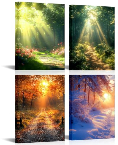 LoveHouse 4-Jahreszeiten-Wandkunst, Baum, Landschaft, Wanddekoration, Sonnenlichtbild