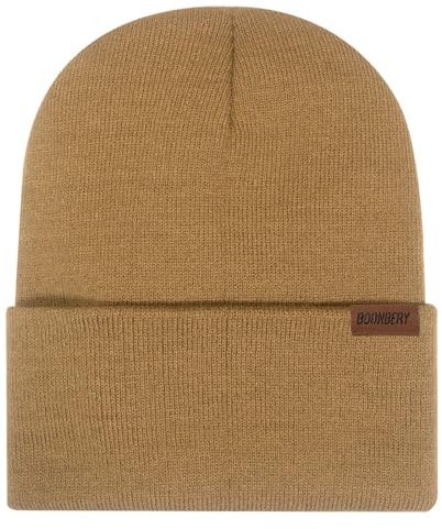 Boonbery Mütze Herren Mütze Damen Unisex Beanie Wintermütze Strickmütze klassisches Design Weiche Dünne Mütze Ideal für Alle Jahreszeiten Kamelbraun