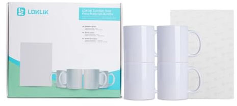 LOKLiK Starter Pack for Auto- Personnalisez Tumbler Mugs Tasses Gobelets Bouteilles et Sacs - 4 mugs de sublimation vierges et 20 papier de sublimation - Personnalisés Sublimation