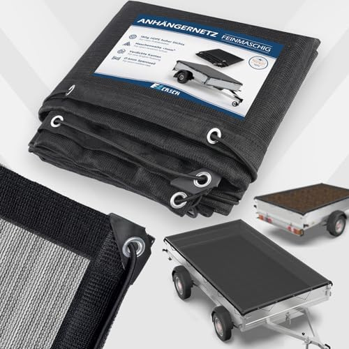 Ezcasch Anhängernetz Feinmaschig 3x4m Abdecknetz mit Spannseil 180g/㎡ Hochdichtes Netz als Ladungssicherung für Anhänger, Schwarz