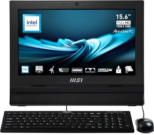 MSI PRO AP162T ADL-018XDE AIO Desktop-PC, 15,6“ FHD IPS, Intel N100 CPU, 4 GB DDR4 RAM, 128GB PCIe NVMe SSD, WiFi 6E, Webcam & Lautsprecher - Tastatur, Maus - Schwarz