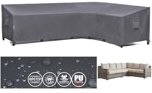 F&J Outdoors Gartenmöbel Abdeckung Wasserdicht Ecksofa 600D Strapazierfähiges Ripstop-Gewebe mit PU-Beschichtung L-Form Abdeckung Gartensofa Hochwertige Möbellagerung (211+287) x85x58/79cm