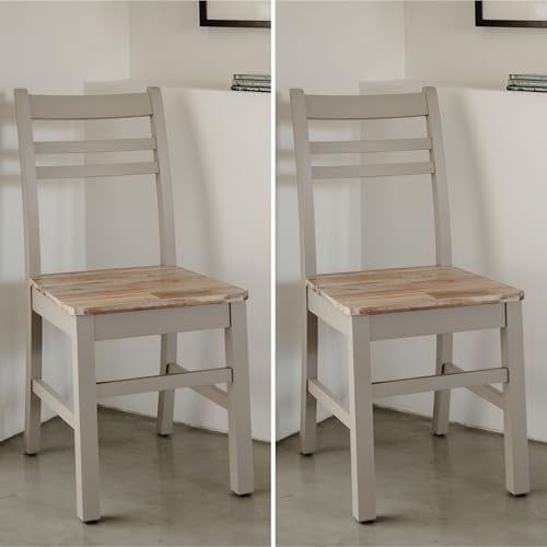 Florence Wooden Dining Chair | Country Style Kitchen Chair with Limed Acacia Hardwood Seat | Quality Kitchen Dining Furniture (truffle, 2-Chairs)