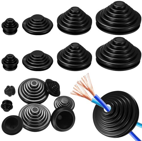 wugongshan 70 Pz Passacavo Gomma, Set Passacavi in Gomma per Fori, Guarnizioni Spina a Forma di Torre per Cablaggio di Cavi Idraulici Auto Barche, 10 mm/20 mm/25 mm/30 mm (Nero)