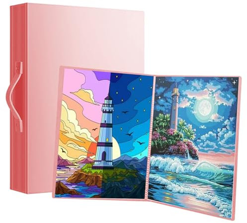 A3 Diamond Painting Portfolio 60 Pockets Diamond Painting Storage & Display Book Art Protection Folder Durable Painting Presentation Album with Buckle & Carry Handle, for Diamond Painting (Pink)