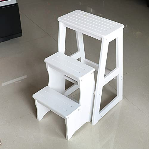XCHSXYL Klappbarer Tritthocker, 3-Stufen-Leiter für Erwachsene und Kinder, Trittleiter für den Innenbereich für die Küche, Holzleitern, Fußhocker, tragbare Schuhbank/Blumenregal