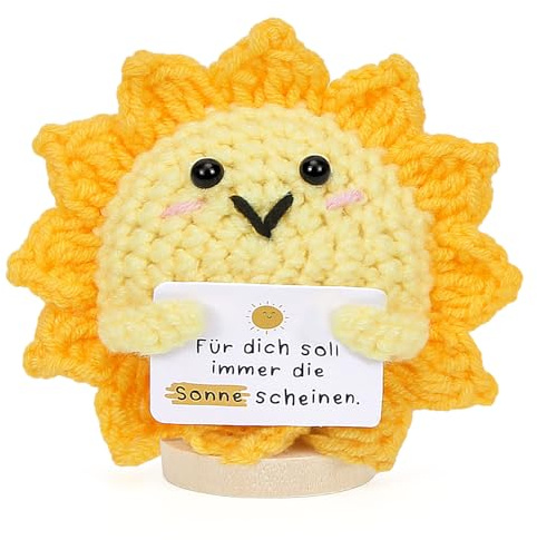 HUKUMA Positive Geschenke Sonnen-Strickpuppe,Blumen Dankegeschenk, Pocket Hug Kleine Abschiedsgeschenk mit Positiver Motivation, Geburtstage Jubiläen, Ermutigungsgeschenke für Freunde, Kollegen