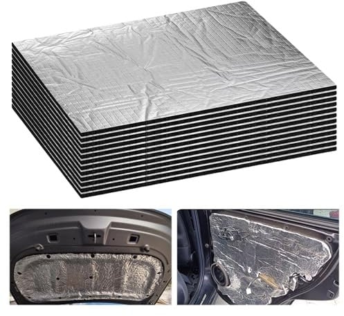 Lot de 12 Tapis D’Isolation Acoustique pour Voitures, 5 mm, 40 x 25 cm Tapis D’Isolation Acoustique, Tapis de Voiture Isolant, Autocollant, Tapis D’Isolation Acoustique, Imperméable, Ignifuge