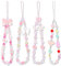 4 colgantes de perlas para teléfono móvil, cadena para teléfono móvil, cadena de perlas rosas, cordón para llaves, cadena estética para teléfono móvil, llavero para cámara, joyas para teléfono móvil