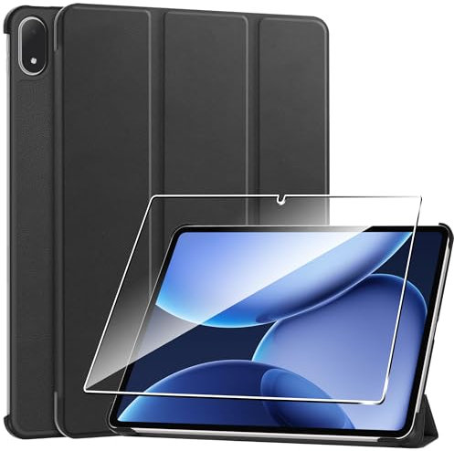 Heioloo Hülle für OnePlus Pad 3 13.2 Inch Schutzhülle mit Auto Schlaf/Wach, mit [1 Stück] Panzerfolie Schutzfolie, [PU Leder][Standfunktion] [Anti-Kratzen] Schwarz