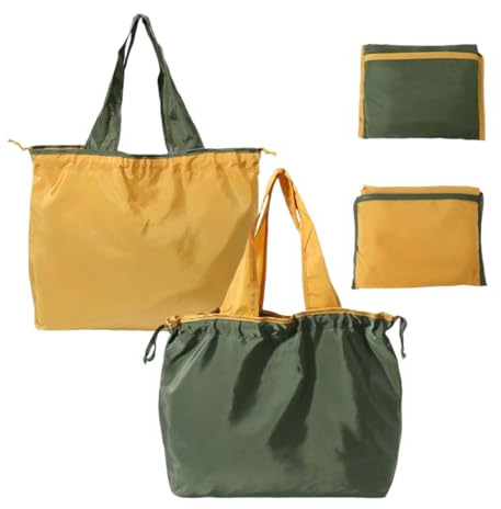 ZHYUAN 2 Stk Einkaufstasche,Shopping Bag,Waschbar Shopping,Einkaufstasche Faltbar,Tragbare Tragetasche,Tragetasche mit Kordelzug,Henkel Tragbare Einkaufstaschen,für Einkaufen, Reisen und Camping