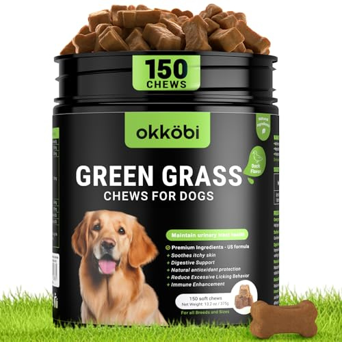 OKKÖBI Dog Urine Neutraliser for Grass - 150 Chews - Advanced Dog Wee Neutraliser for Grass - Packed with Natural Ingredients & Digestive Enzymes - Yellow Spot Lawn Repair - Duck