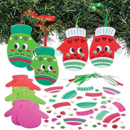 Baker Ross FN678 Christmas Mittens Mix & Match Decoration Kits – Pack of 5, Christmas Craft Sets for Holiday Mitten Decorations