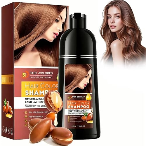 500ml Castaño Marrón Tinte Capilar 4 en 1 con Aceite de Argán,Cubrimiento de Canas, Nutrición y Cuidado del Cabello,Brillo Duradero,Suave y Fácil de Usar en Casa,Ideal para Familia y Regalo