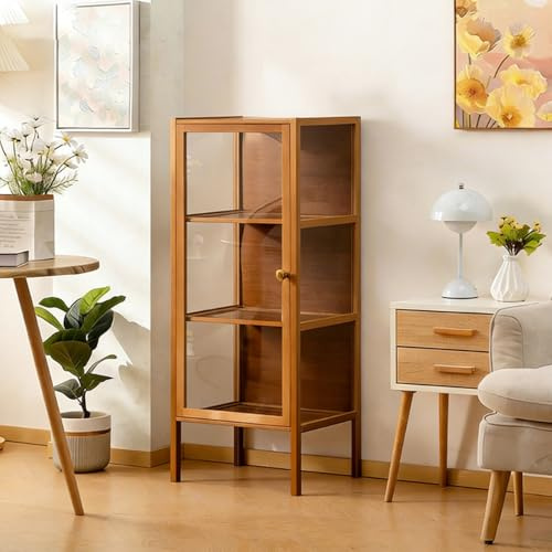 Tqertrtfxa Étagère de Rangement à 4, 5 ou 6 Niveaux avec Portes charnières,Vitrine/Meuble en Acrylique,Vitrine pour Figurines et Objets collectionVitrine Transparente sur Pied(Brown,107cm/42.1in)