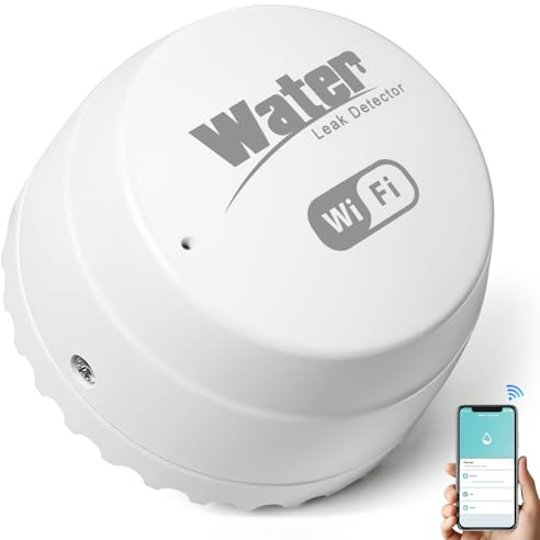 Sensor Inteligente de Fugas de Agua con Tuya App, Sensor de Inundación, Mini Detector de Agua Inalámbrico para Sistema de Alarma y Domótica, para Cocina, baño y Sótano(Solo 2,4 GHz)