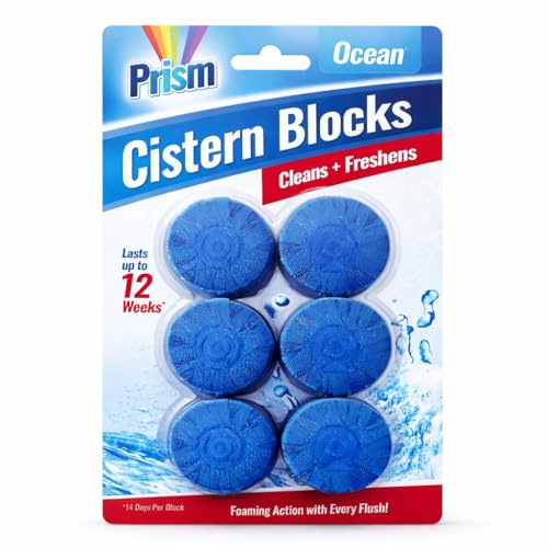 Prism Blue Toilet Cistern Blocks 6 Pack Ocean Scent | Limescale Remover, Foaming Cleaner & Deodoriser, Up to 12 Weeks, Safe for Septic Tanks, UK Hard Water Formula