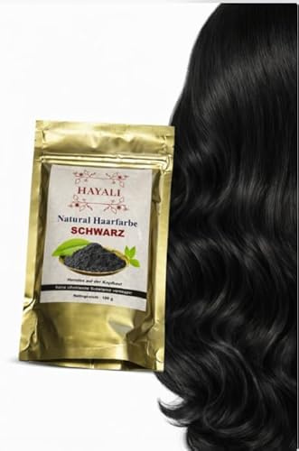 Hayali Tinte de pelo natural. Tinte de pelo de henna, 100 g, sin químicos, cobertura de pelo gris. Antiedad. Orgánico. Vegano. (Negro)