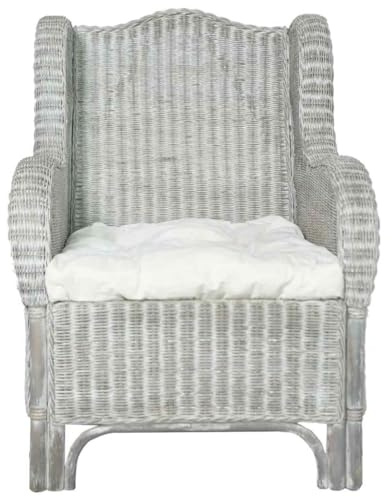 pokgdf Sessel aus Naturrattan mit Leinenkissen, bequemer Rattansessel zum Entspannen und eleganter Sessel für Filmabende und Lesen im Wohnzimmer