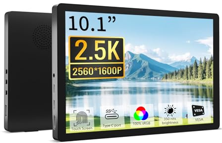 Pisichen Portable Monitor 10,1 Zoll QHD 2,5K (2560 x 1600) IPS Display, HDMI USB C Eingängen, Small Tragbarer Monitor für PC Laptop PS4, Integrierte Lautsprecher