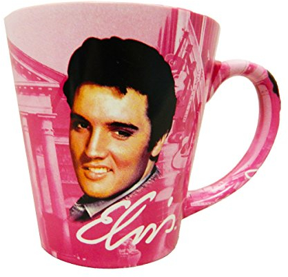 Elvis Presley The King Graceland Pink w/Guitars Ceramic Latte Coffee Mug by Midsouth Products