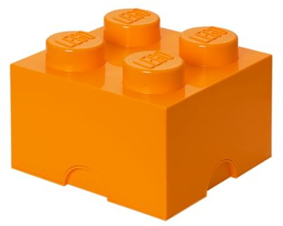 LEGO Storage Brick 4 - studs Orange - Stackable Plastic Storage Box with Lid for Kids and Adults Ideal Desk Organizer and Toy Box - 5.6L Capacity