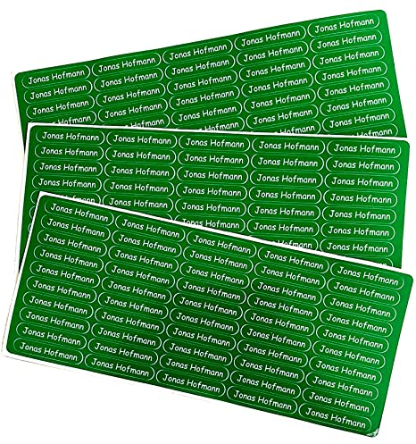 Indigos UG Namensaufkleber Kinder Schule - 150 Sticker - 36x7 mm - Aufkleber selbst gestalten - Namensschilder selbstklebend Kindergarten, Sticker KITA, Brotdose, Flasche, Federmappe, Stifte - grün