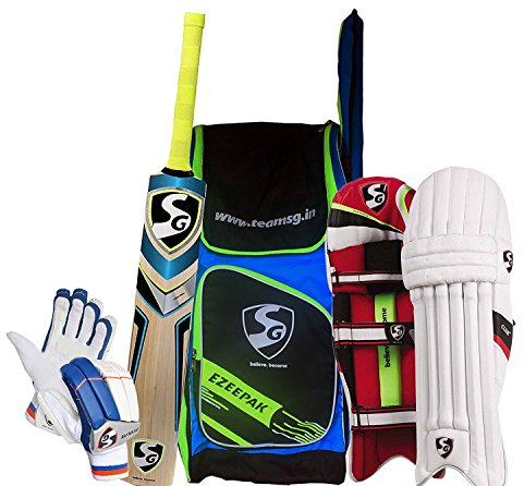 SG Vlies Cricket Kit Combo (ezeepak Kitbag + Nexus Plus Kaschmir Willow Fledermaus, Full Size + Club beinschützers + EcoLite Batting Handschuhe) – Herren (Volle Größe)