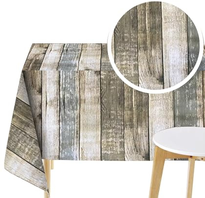 Linen702 Rustic Wood Effect PVC Vinyl Tablecloth - 2 Metres (200 x 137 cm) - Fit a 6 Seater Size Rectangle Table - Light Grey (VV277)