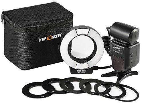 K&F Concept TTL Ringblitz Makro Blitz Ring Blitzgeräte für Canon SLR/DSLR mit AF-Hilfslicht Adapterringe Leitzahl 14