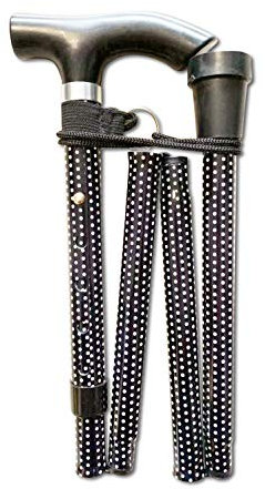 Life Healthcare Folding Walking Stick–Adjustable Height Lightweight Aluminium Cane for Elderly Disabled Men & Women–Non-Slip Rubber Tip Ergonomic Handle & Travel-Friendly Design (Polka Dot)