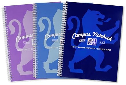 Oxford Campus A4 Notebook, Wirebound, 8 mm Lined with Margin, 140 Page, Pack of 3 Notepads, Bright Colours, Optik Paper+