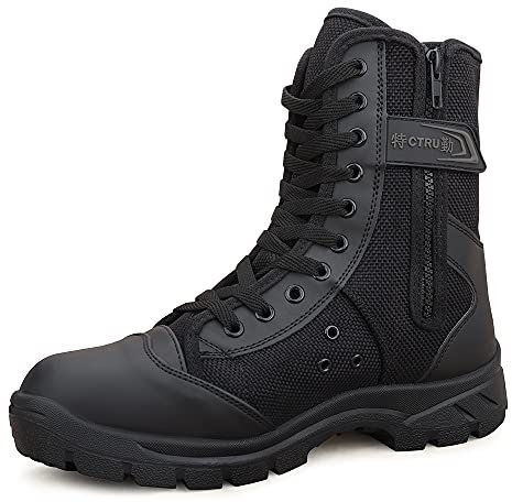 LUDEY Uomo Stivali da Combattimento Stivali Tattici Militari Leggeri Scarponi della Polizia di Pattuglia con Cerniera Laterale Modello 307B-39EU